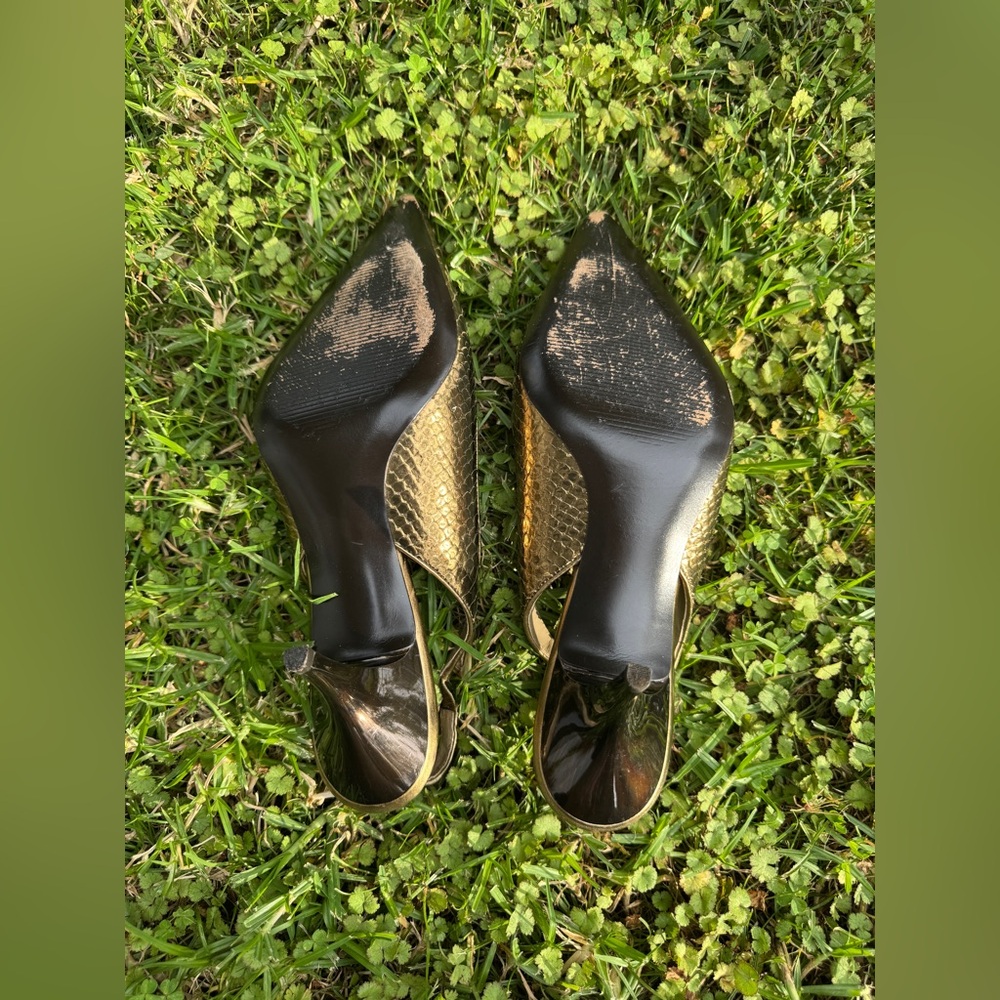 Y2K Vintage Via Spiga Gold Leather Pointed Toe Stiletto Slingback Sz 8 1/2 - Picture 6 of 7